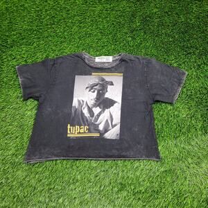 Tupac Shakur Crop-Top Shirt Womens Medium 19x17 Faded Black